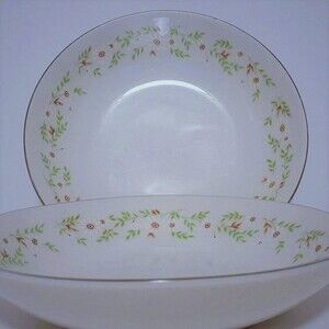 Vintage M Japan 3617- SUZI  Floral Trim Saucer Salad Bowl White Floral Lot 2